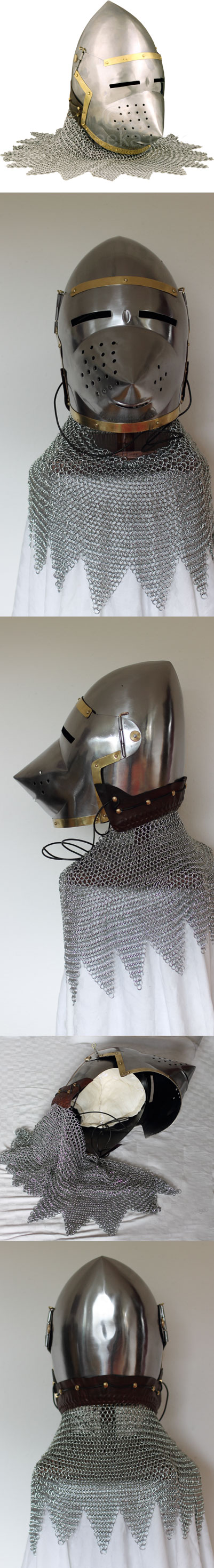Pig face bascinet helmet with chainmail