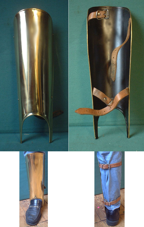 Brass greaves for protection of leg fronts