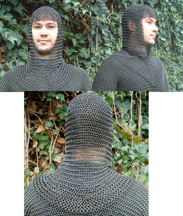 Medieval Chain Mail Coif, butted steel, blackened