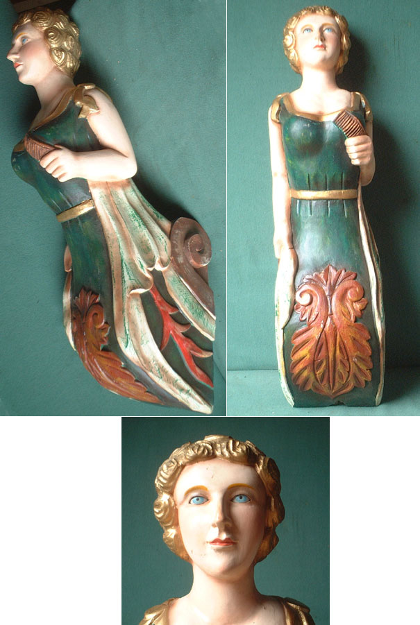 Galionsfigur, Meerjungfrau, hand- geschnitzt aus Hartholz