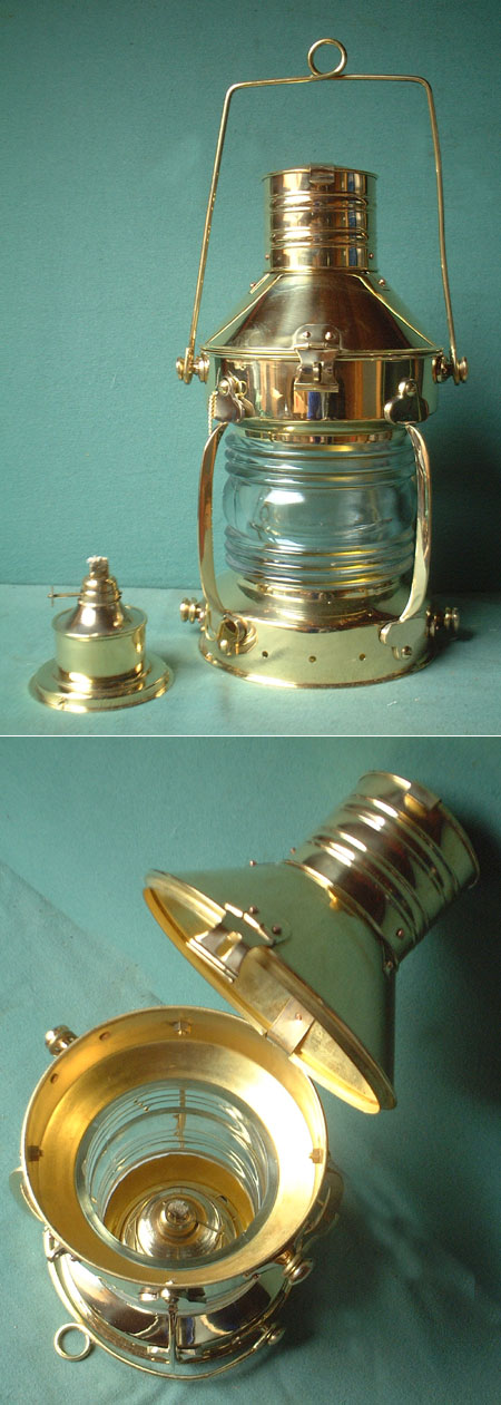 Ankerlaterne Bicolor, Elektro Lampe, Schiffslaterne, Kupfer und Messing 32  cm
