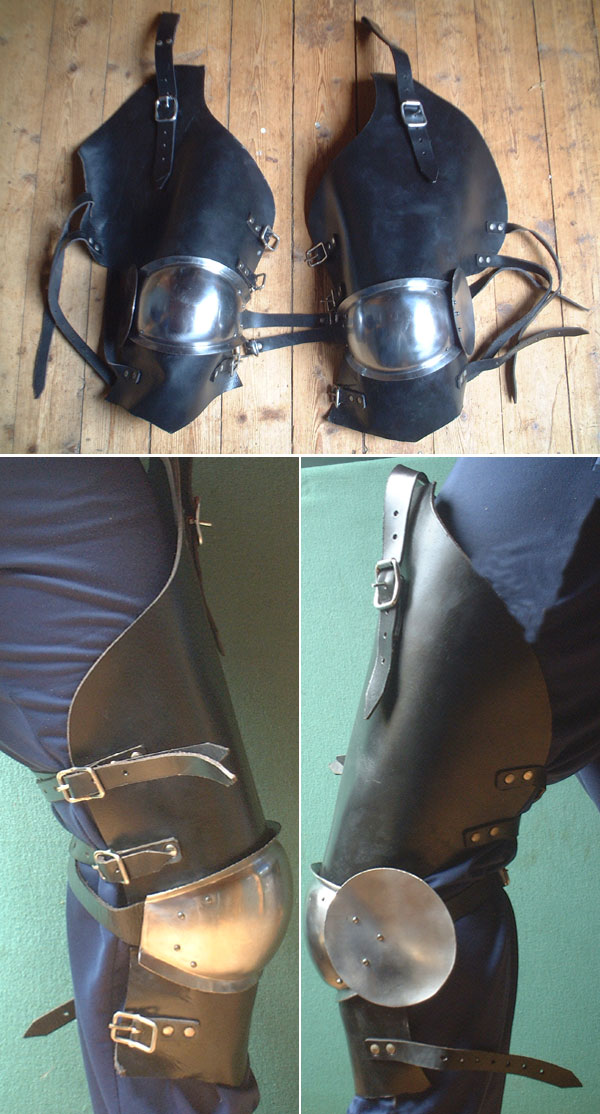 Medieval upper leg/thigh armour, leather and steel