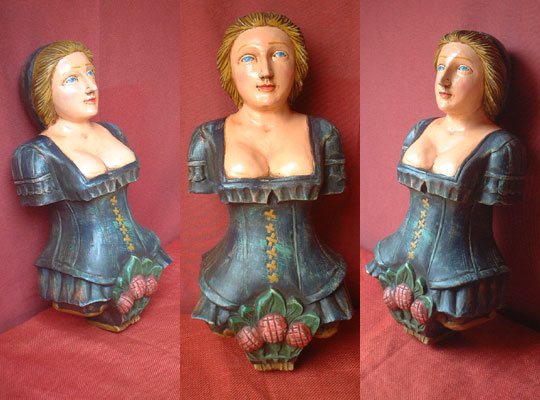 Ship's figurehead, farmer's daughter, hardwood, carved