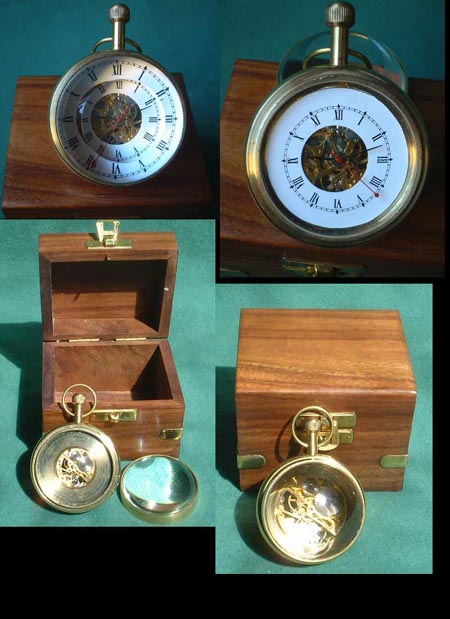 Mechanical ball clock in wooden box (teak)