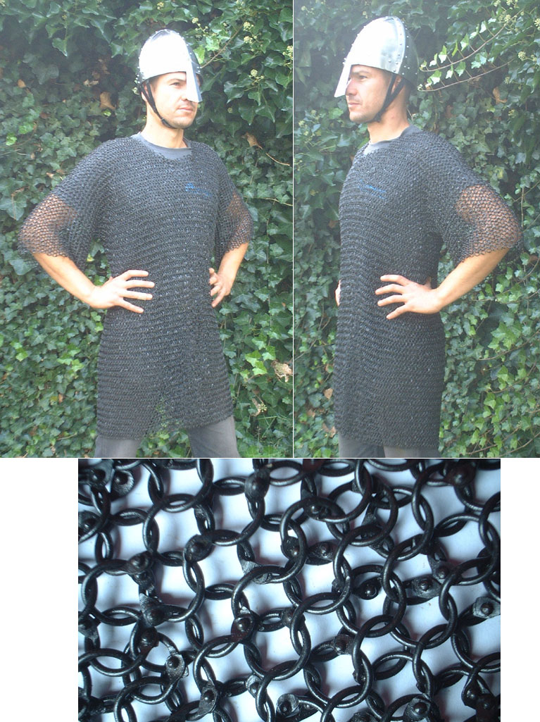 Medieval riveted Chain Mail Shirt , blackened