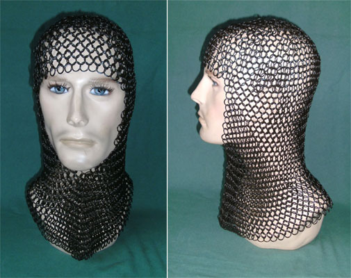 Chainmail coif for children 5 to 10 years, blackened