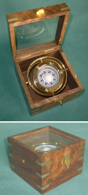 Naval compass in wooden chronometer box