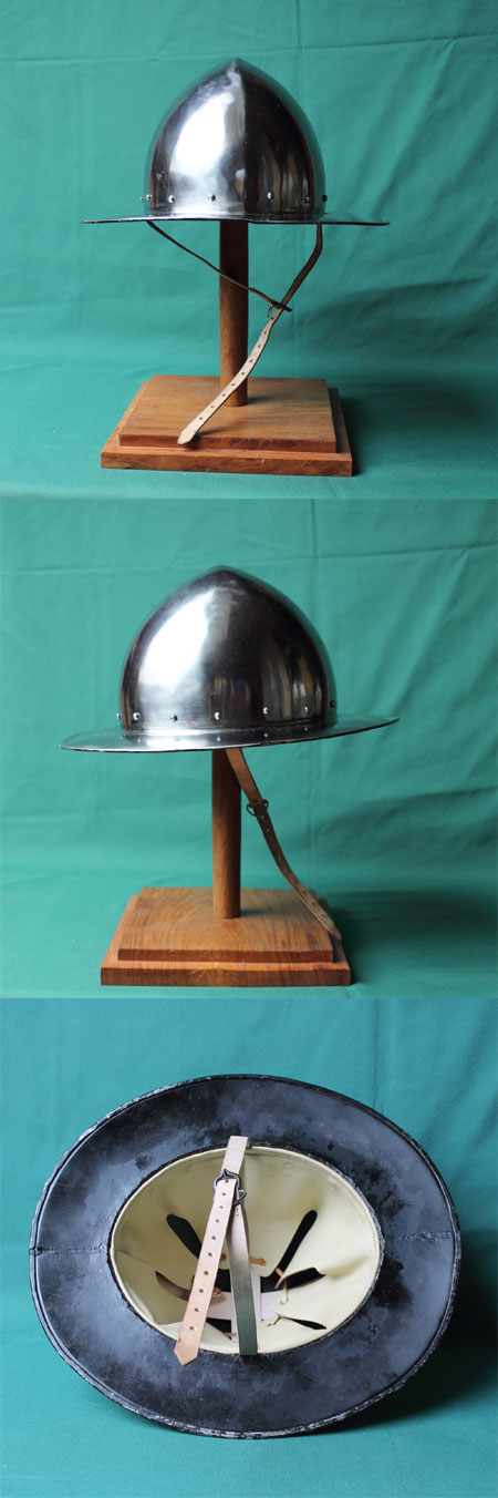 Strong Swiss reenactment helmet, iron, 14th cent., size L