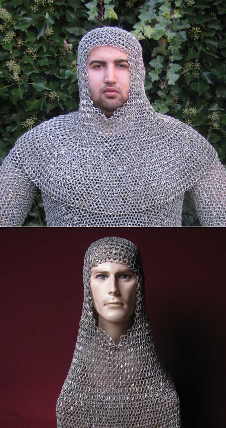 Chainmail coif, riveted, coated duraluminium